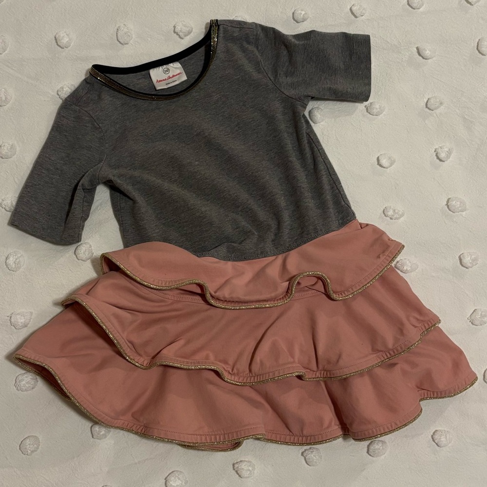 Hanna Andersson Girls 4T Ruffle Dress with Sparkly Gold Trim | 4T Party Dress
